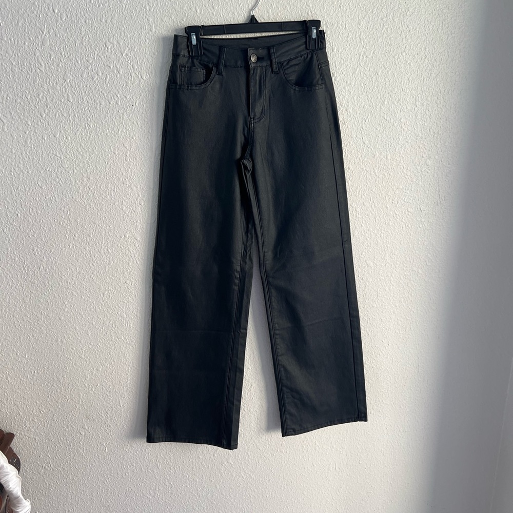Black Flare Leather Pants 
Size: Small
